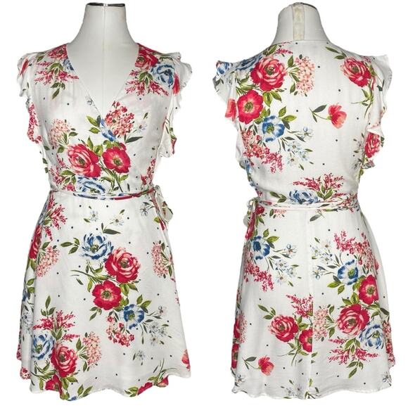 Lulus Radiating Beauty White Floral Print Wrap Dress size Medium - Picture 11 of 12